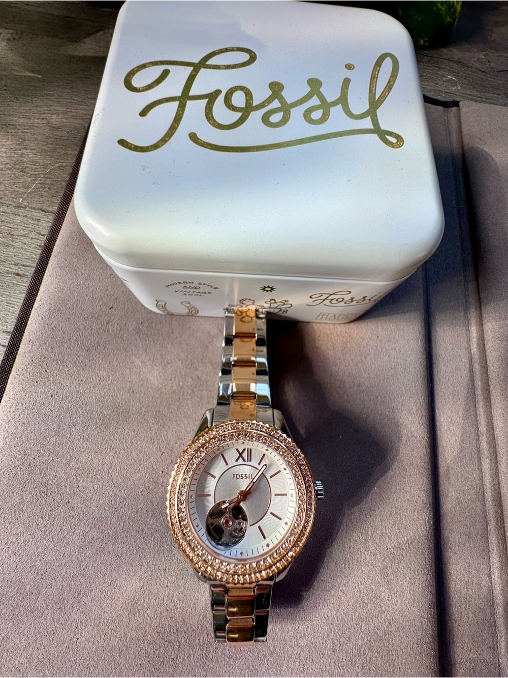 Fossil Two-Tone Rose Gold and Silver Crystal-Accent Women's Watch